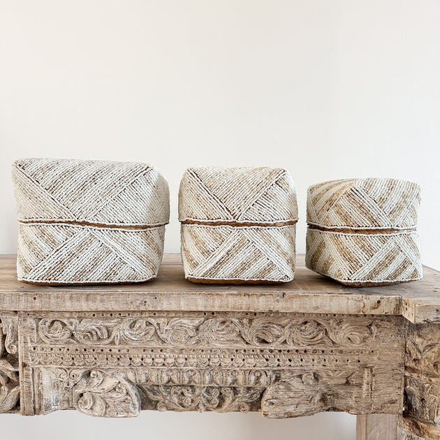 Beaded Boxes - White & Natural