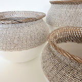 Rattan Vase - White with Natural Beaded Trim