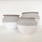 Rattan Vase - White with Natural Beaded Trim