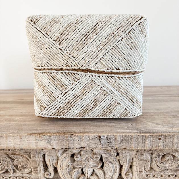 Beaded Boxes - White & Natural