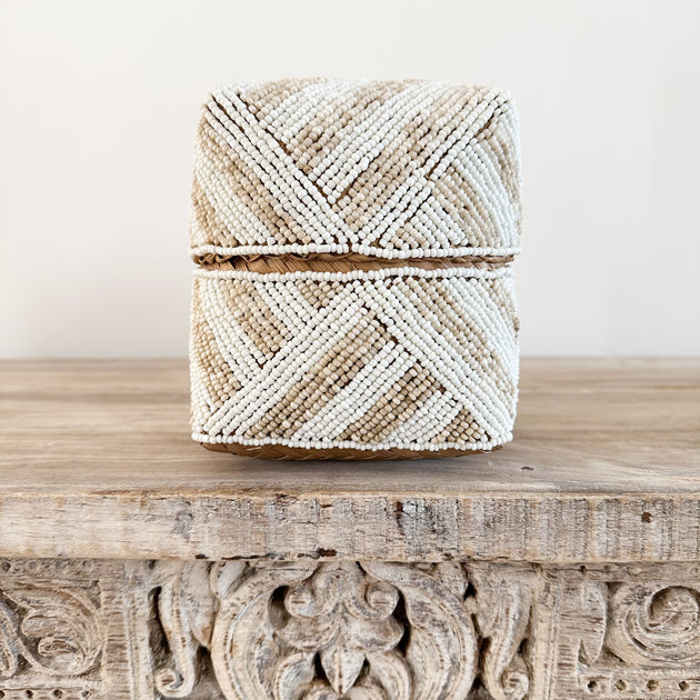 Beaded Boxes - White & Natural