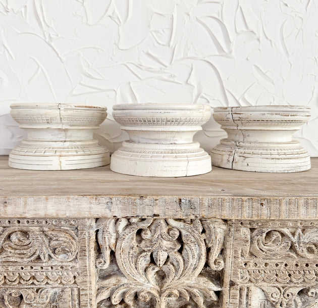 Byron Wooden Candle Holder - Round - White