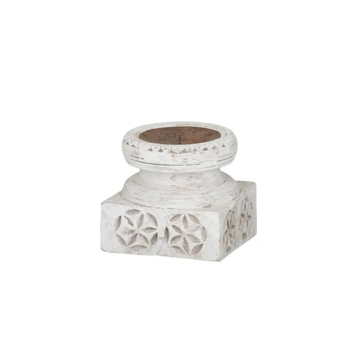 Byron Wooden Candle Holder - Square - White