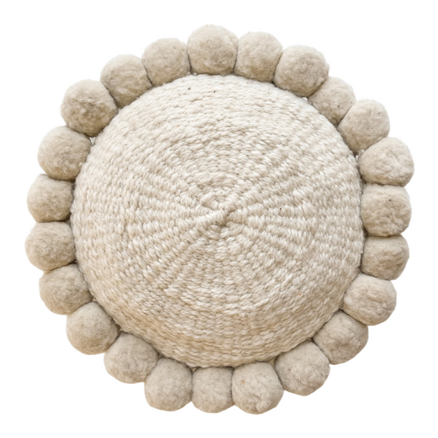 Iana Pom Pom Cushion Cover In Natural - Round