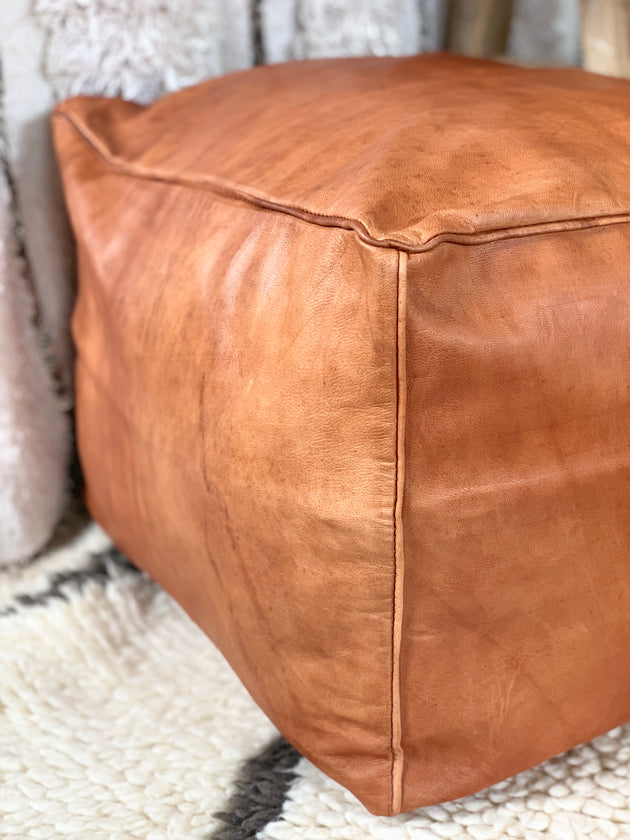 Moroccan Pouf Ottoman - Square Tan