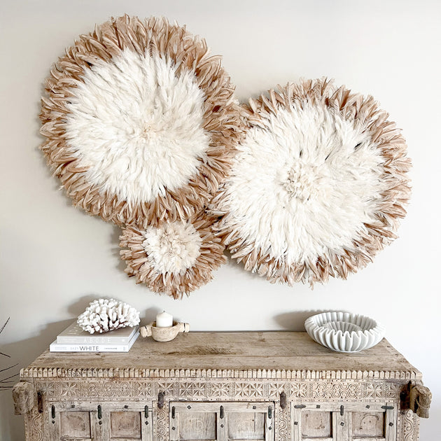 Bamileke Feather Juju Hat - White with Natural Brown Tips
