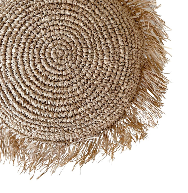 Raffia Fringed Cushion Cover - Round