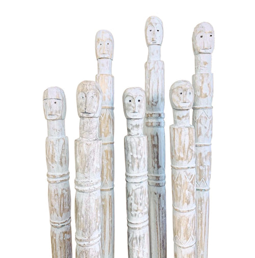 Tribal Carved Wooden Warrior - White-washed