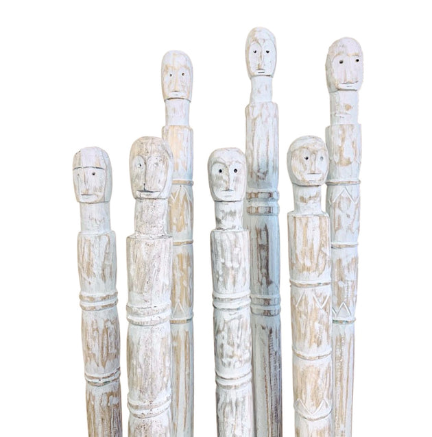 Tribal Carved Wooden Warrior - White-washed