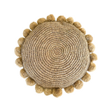 Raffia Pom Pom Cushion - Round
