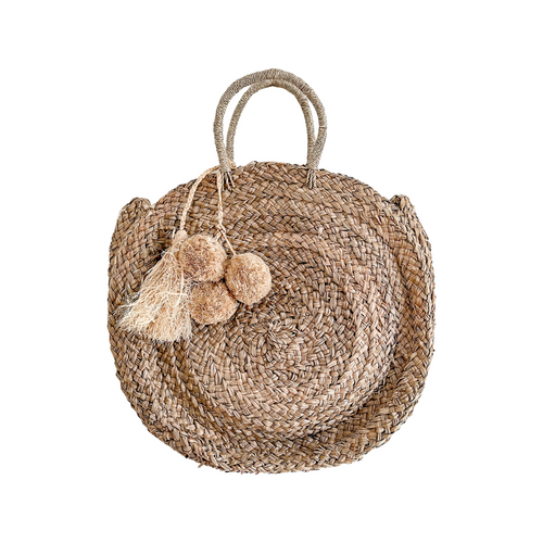 Harper Woven Bag with Pom Poms