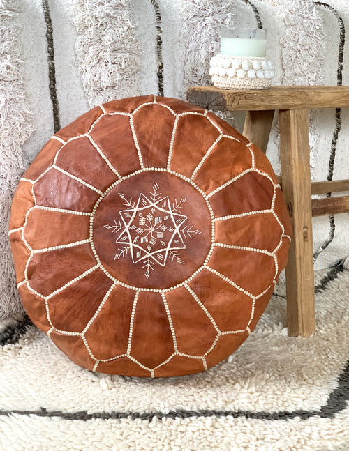 Moroccan Pouf Ottoman - Tan