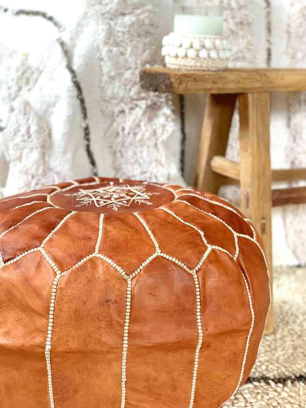 Moroccan Pouf Ottoman - Tan