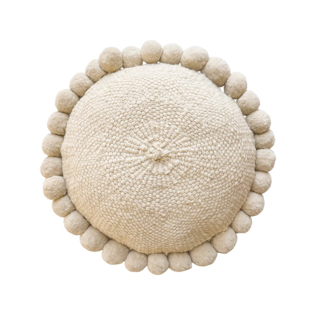Iana Pom Pom Cushion Cover In Natural - Round
