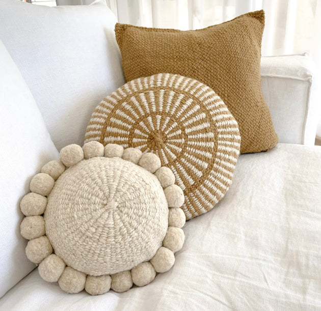 Iana Double Weave Cushion Cover in Natural & Natural Nut - Round
