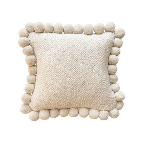 Iana Pom Pom Cushion Cover In Natural - Square