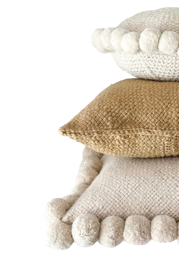 Iana Pom Pom Cushion Cover In Natural - Square