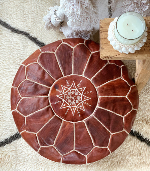 Moroccan Pouf Ottoman - Brown