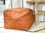 Moroccan Pouf Ottoman - Square Tan