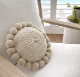 Iana Pom Pom Cushion Cover In Natural - Round