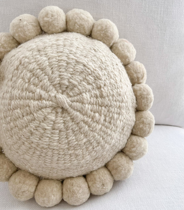 Iana Pom Pom Cushion Cover In Natural - Round