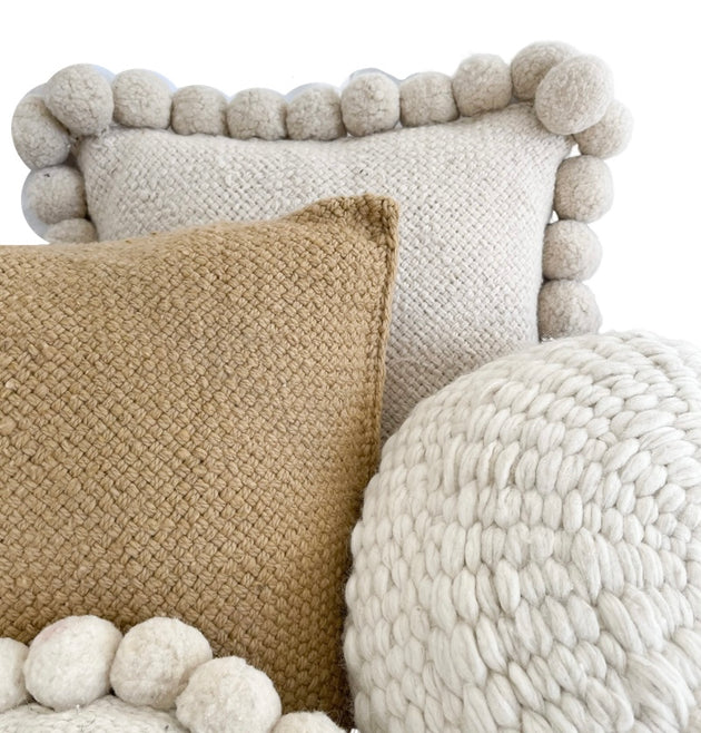 Iana Pom Pom Cushion Cover In Natural - Square