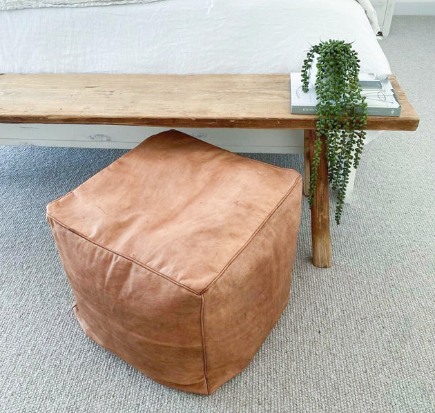 Moroccan Pouf Ottoman - Square Honeycomb