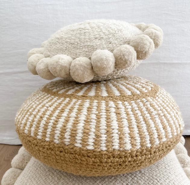 Iana Pom Pom Cushion Cover In Natural - Round