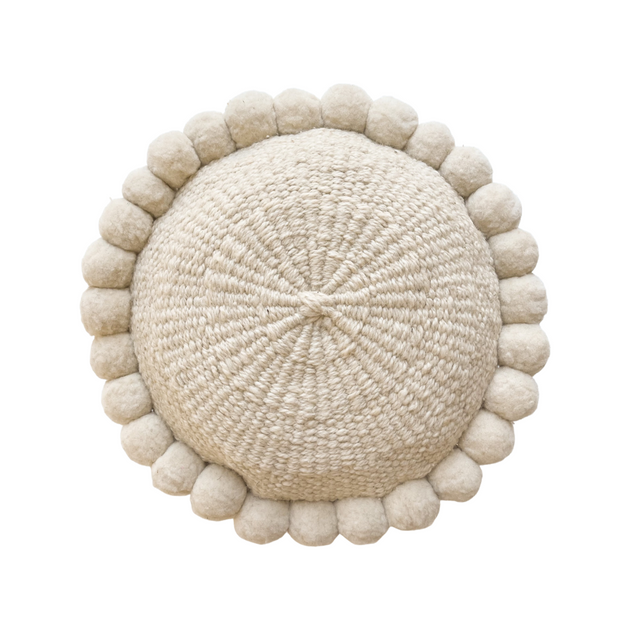 Iana Pom Pom Cushion Cover In Natural - Round