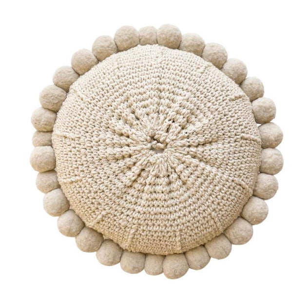 Iana Pom Pom Cushion Cover In Natural - Round