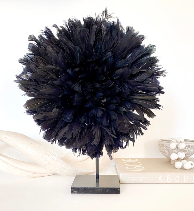 Bamileke Feather Juju Hat - Black