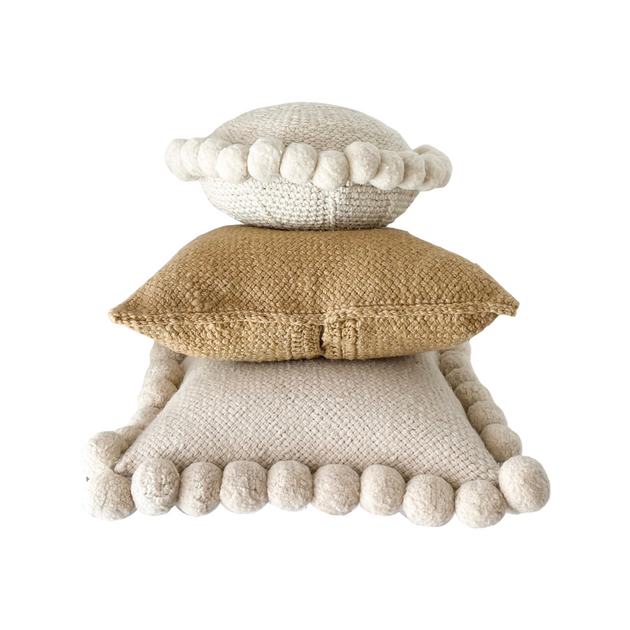 Iana Pom Pom Cushion Cover In Natural - Square