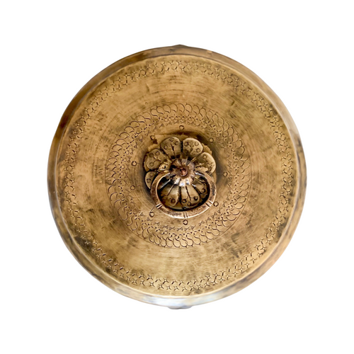 Round Brass Trinket Box - Chest, Hand-Etched