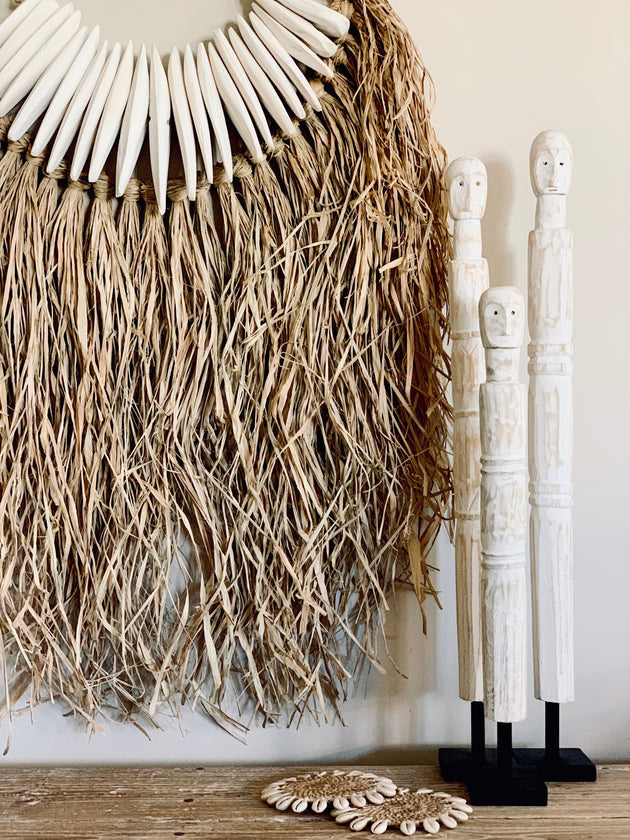 Tribal Carved Wooden Warrior - White-washed