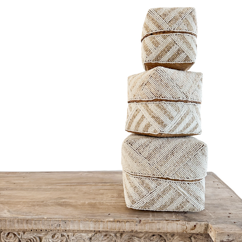 Beaded Boxes - White & Natural