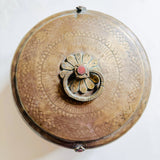 Round Brass Trinket Box - Chest, Hand-Etched