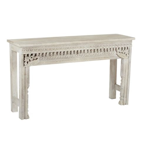 Inda Indian Carved Console Table - Whitewashed