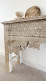 Indian Carved Console Table - Whitewashed