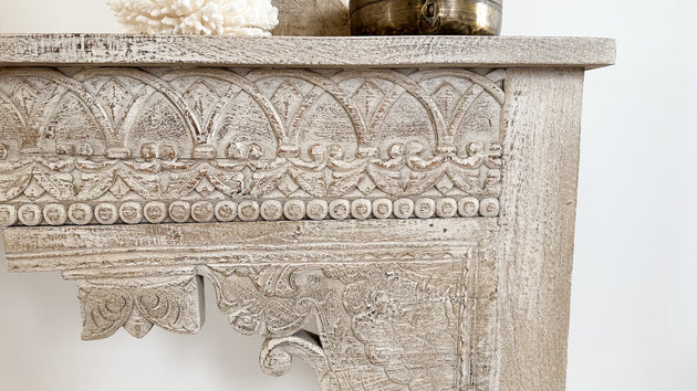 Indian Carved Console Table - Whitewashed