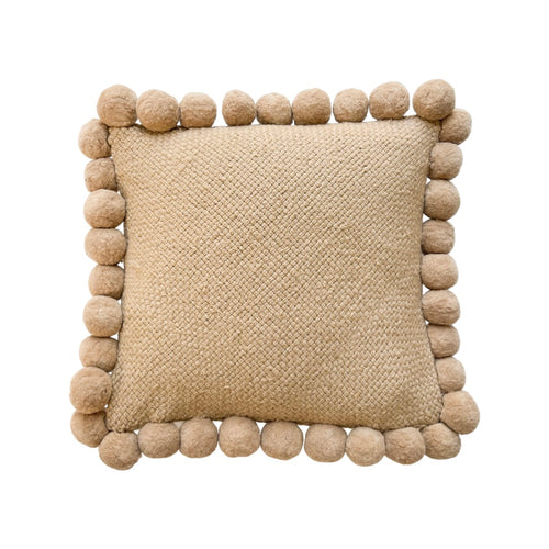 Iana Pom Pom Cushion In Natural Nut - Square