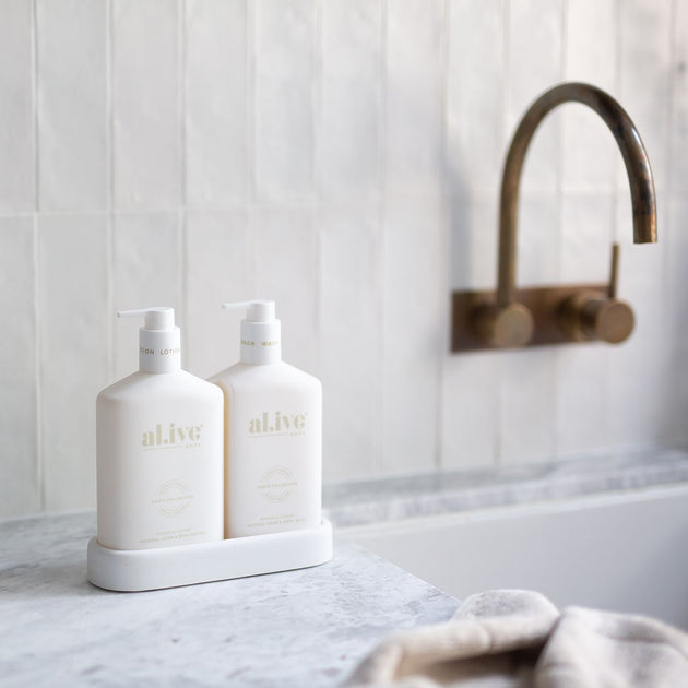 AL.IVE BODY WASH & LOTION DUO + TRAY - WHITE DUO