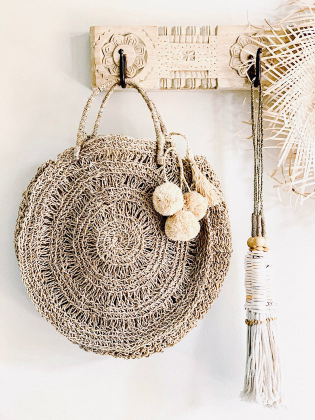 Isla Woven Bag with Pom Poms