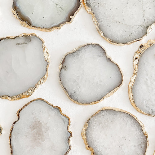 White Salt Quartz Coasters - Gold Edging
