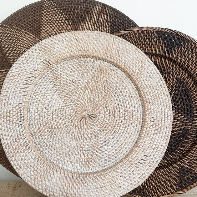 Woven Rattan Plate - White & Chocolate