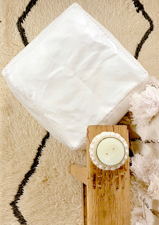 Moroccan Pouf Ottoman - Square White