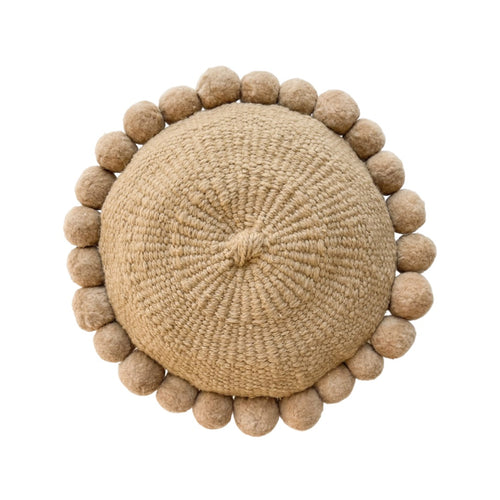 Iana Pom Pom Cushion In Natural Nut - Round
