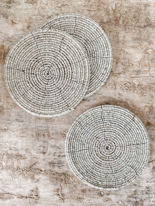 Beaded Placemats & Coasters - Natural & White