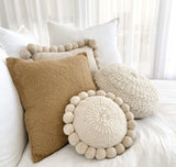Iana Pom Pom Cushion Cover In Natural - Round