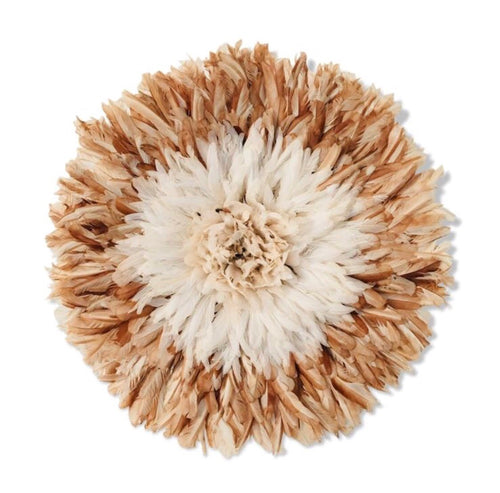 Bamileke Feather Juju Hat - White with Natural Brown Tips