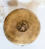 Round Brass Trinket Box - Chest, Hand-Etched